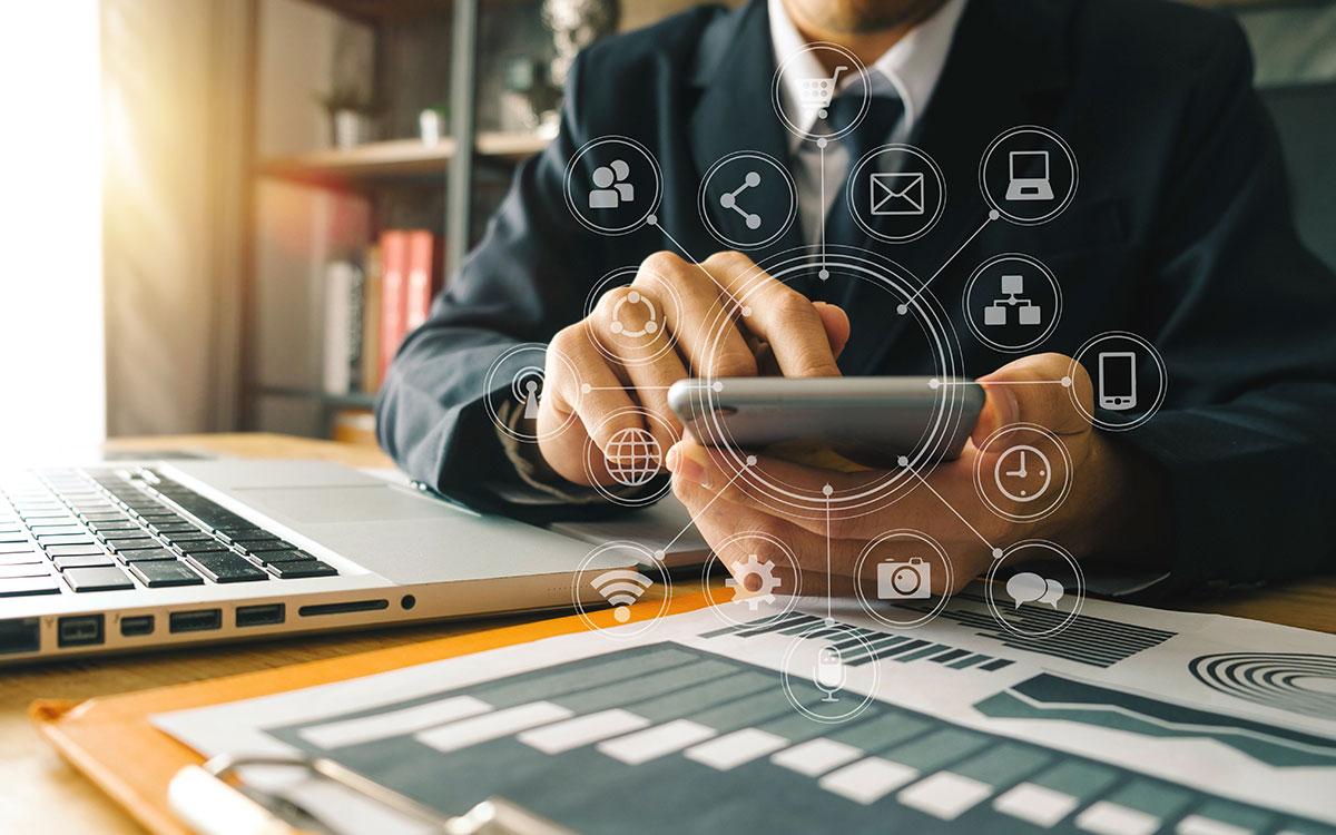 man using phone to access server